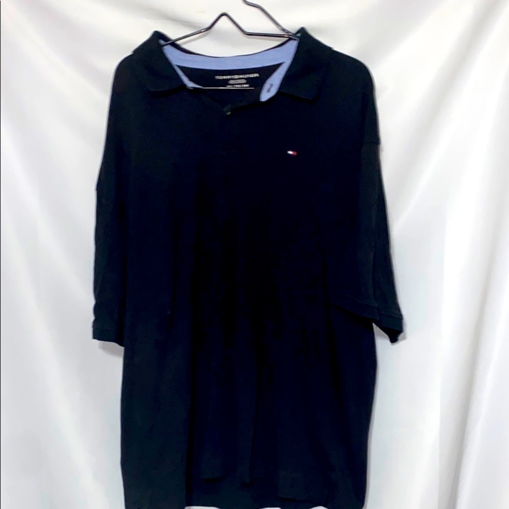 Tommy Hilfiger Black‎ Polo Shirt with Iconic Logo MENS SIZE 3XL CHAMBRAY LINED